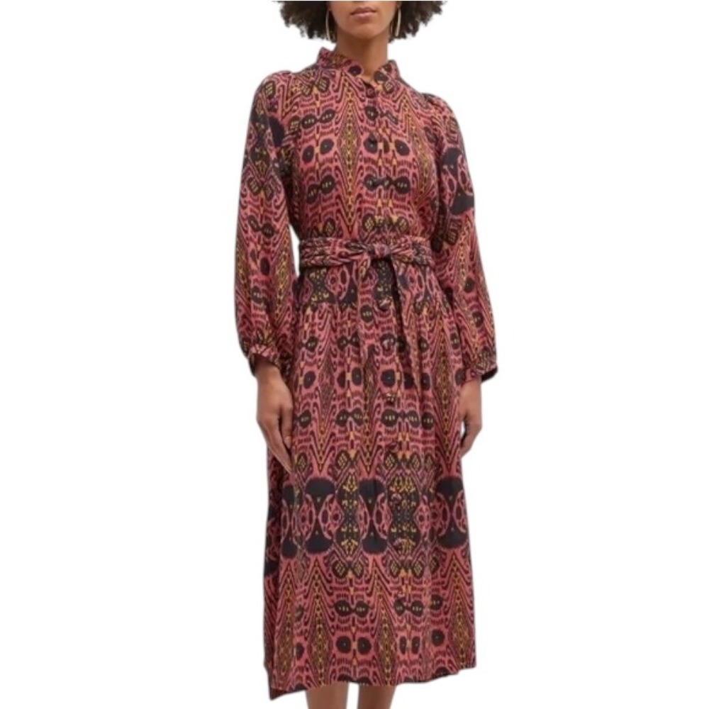 Carolina K - Midi Linen Shirt Dress in Rose Pattern - M